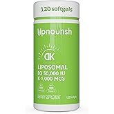 UpNourish Liposomal Vitamin D3 50000 IU (Vitamina D3 de 50000) with 1000 mcg Vitamin K, High Dose Vitamin D3 K2, Vitamin D 50000 IU with K1, K2 MK-4 and MK-7, 120 Mini Softgels
