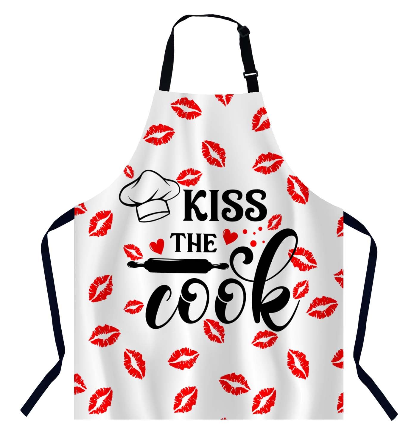 BGBDEIA Kiss The Cook Apron, Adjustable Neck Bib Apron for Men Women, Size 27" x 31", Polyester, Unisex, Kiss The Cook