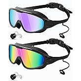 Rantizon Swim Goggles 2 Pack, Wide View Anti Fog&UV Swimming Goggles for Audlt, No Leaking Swim Glasses for Men Women Kids