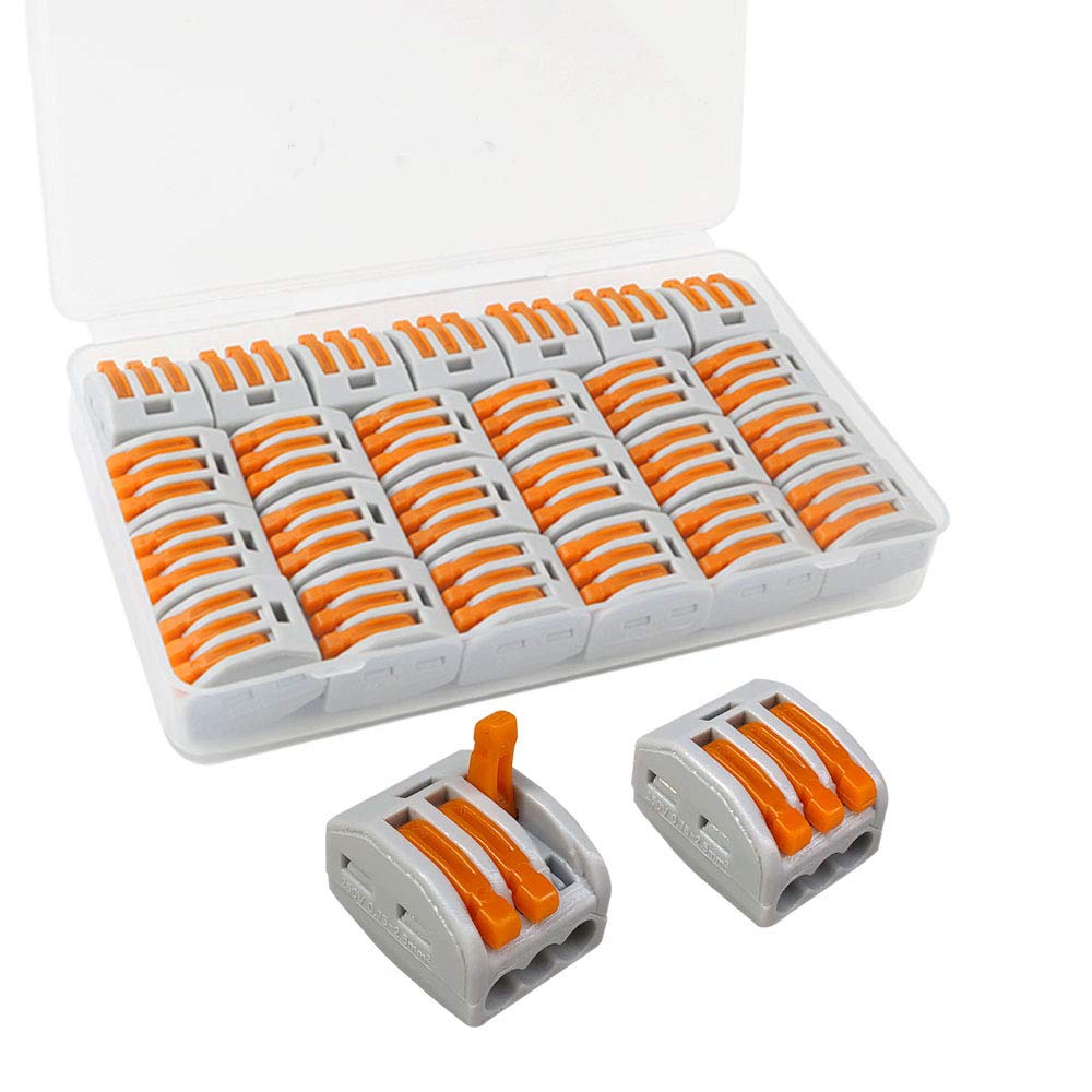 QitinDasen 25Pcs Premium PCT-213 Lever-Nut Wire Connectors, 3 Port Conductor Compact Wire Connectors, Quick Splicing Connector Cable Clamp Terminal Block Spring Connector