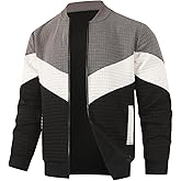 HOOD CREW Men's Zippered Cardigan Jacket Casual Stand Collar Varsity Coat Lightweight Bomber Jackets