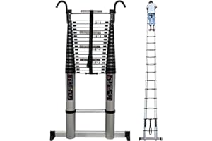 MIWOOYY Aluminum Telescoping Ladder 23ft / 24ft / 26ft, Heavy Duty Folding Telescopic Extension Ladders with Hooks & Stabilizer Bar, for Rooftop RV Attic Home Outdoor, 330 LBS Load (Size: 23ft / 7m)
