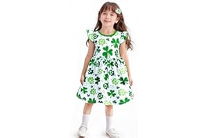 TACTZEN Girls St Patrick's Day Clover Flutter Dress for 5-12 Years