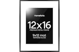 Homeforia 12x16 Picture Frame Black, High End Metal 12x16 Poster Frames with Mat 9x12 for Photo, 12 x 16 Black Frame Matted to 9 by 12 inch Print, 16x12 Thin Frames, Tempered Glass, Wall Kit, Set of 1