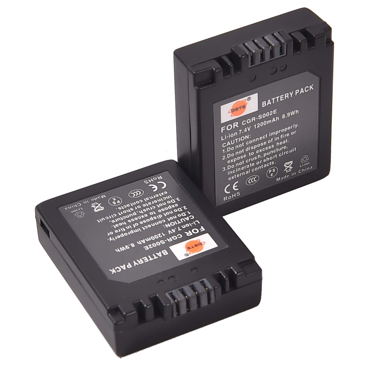 DSTE® 2x S002E Rechargeable Li-ion Battery for Panasonic Lumix DMC-FZ1 DMC-FZ2 DMC-FZ3 DMC-FZ4 DMC-FZ5 DMC-FZ10 DMC-FZ15 DMC-FZ20 Camera as Panasonic CGA-S002 CGA-S002A CGA-S002E DMW-BM7