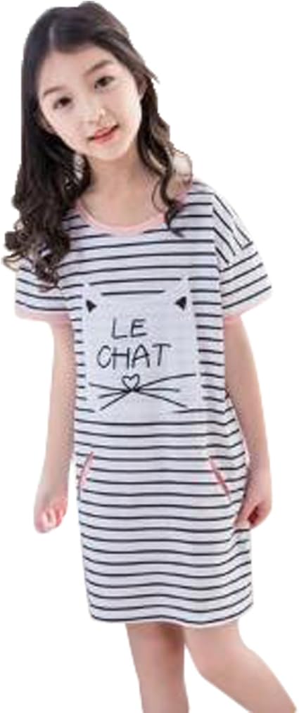 Amazon グードコ ルームウェア ガールズ ワンピース パジャマ 夏 半袖 女の子 ネグリジェ チュニック 花柄 ゆったり 6色 寝巻き ふわふわ パジャマ 通販
