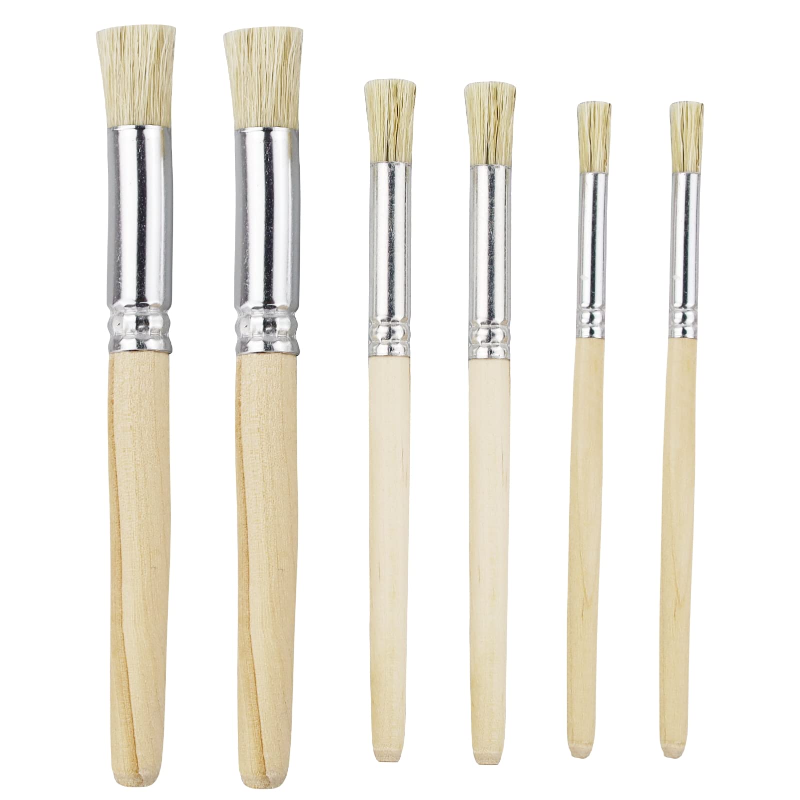6Pcs Wooden Stencil Brushes, Natural Bristle Stencil Brushes for Acrylic Painting, Oil Painting, Watercolor Painting, Card Making, DIY Art Crafts Project (3 Sizes)