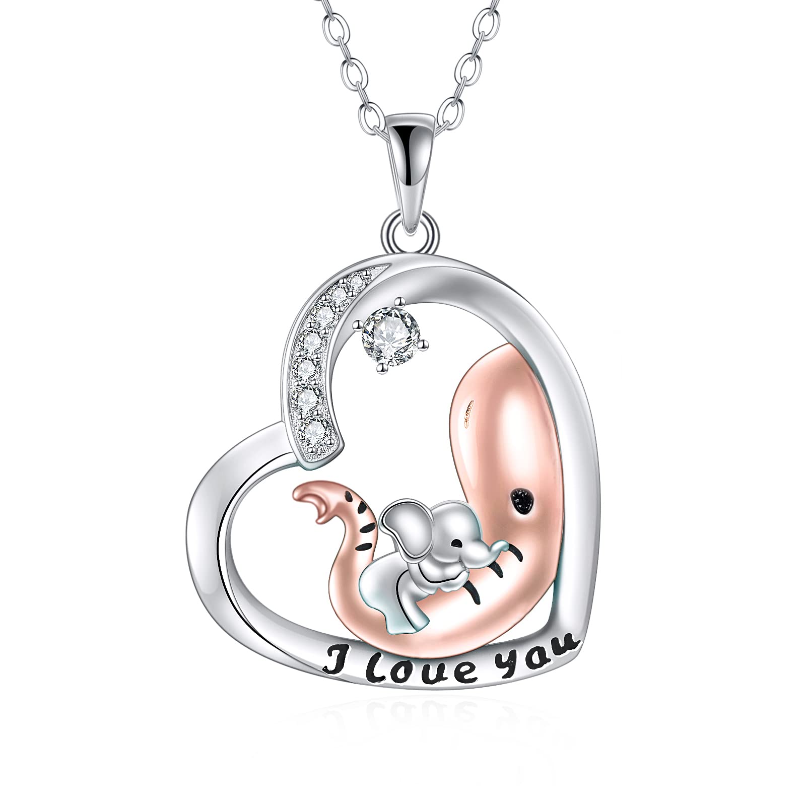925 Sterling Silver Elephant Necklace Heart Pendant Jewellery for Mother or Daughter