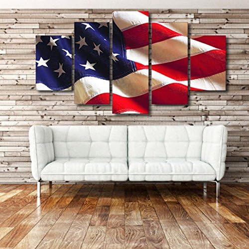 ShengX - Huge Wall Art Decor 5 Piece Modern Abstract American Flag Oil Painting Canvas for Home Living Decorative (Wood Framed)
