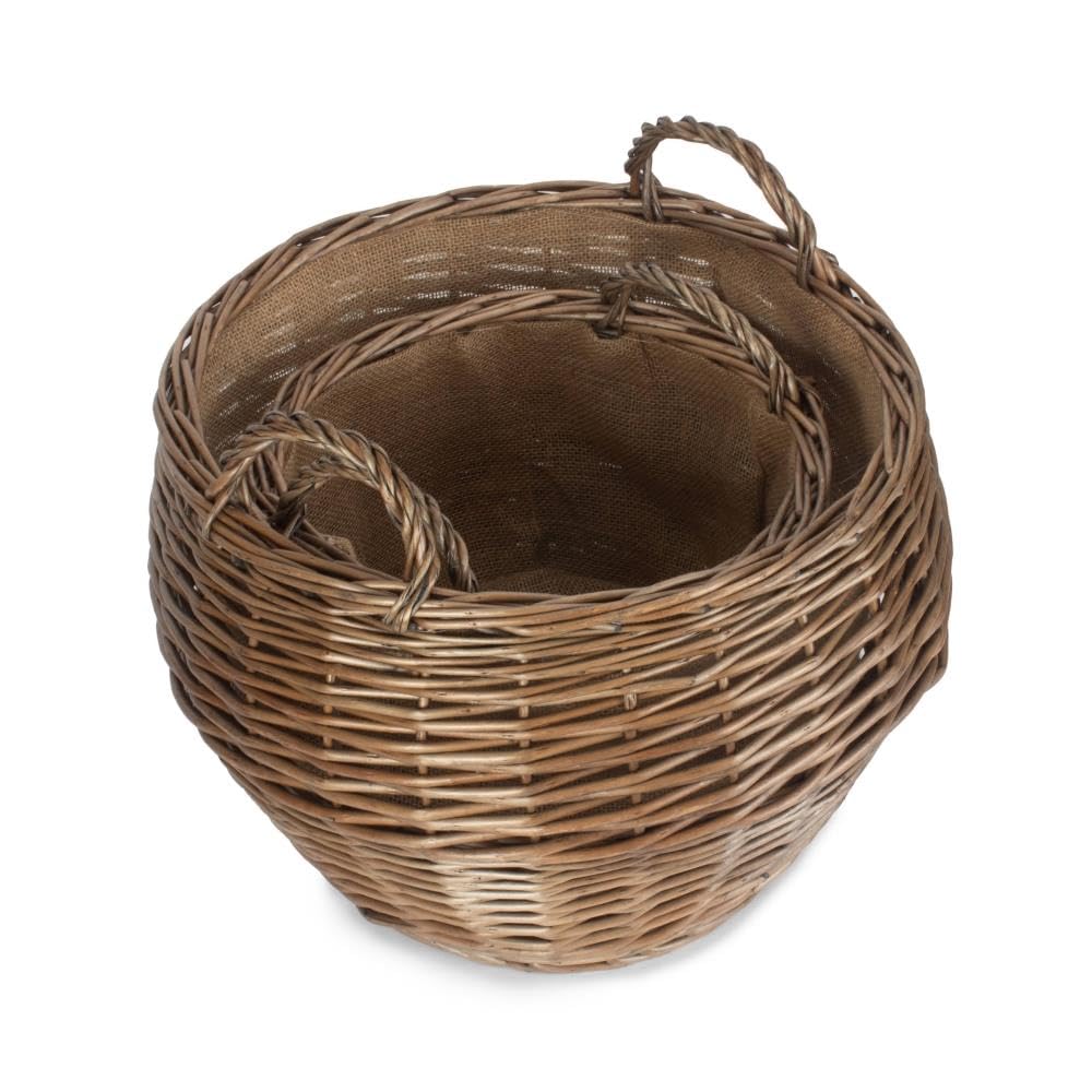 Red Hamper Antique Wash Stumpy Basket Set of 2, Wicker, Brown