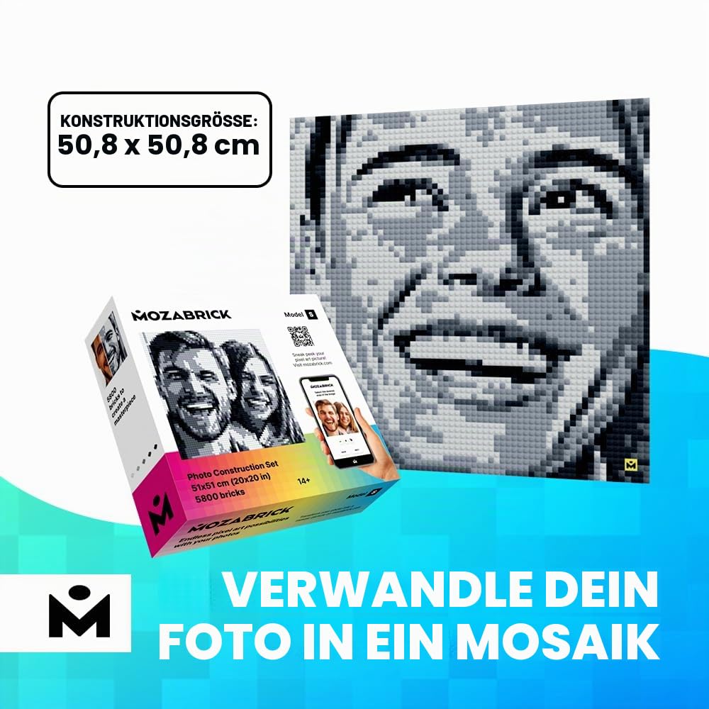 MOZABRICK Set S- Klemmbaustein Mosaik Foto Bausatz, personalisiertes Geschenk, Benutzerdefiniert, Bild Baukasten, Bauset, Pixel Art Kunst Steckbaustein Gemälde 2