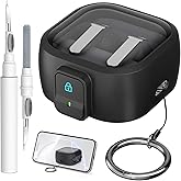for Samsung Galaxy Buds 4/Buds 4 Pro Case (2026) with Secure Safety Lock Clip,Shockproof Scratch-Resistant TPU Transparent Soft Shell Protective Cover Accessories with Carabiner/Cleaning Kit(Black)