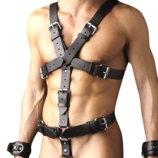 iEFiEL Herren Ganz Körper Bondage Kunstleder Riemen Gurt Harness Geschirr Fetisch Gay Fun