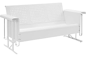 Crosley Furniture Bates Retro Metal Outdoor Sofa Glider, 3-Person Rocking Patio Bench for Porch, Deck, White Gloss