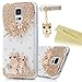 Samsung S5 Case - Mavis's Diary 3D Handmade Bling Crystal Golden Owls Flowers Shiny Sparkly Diamond Rhinestone Clear Hard Back Case Cover for Samsung Galaxy S5 I9600 SM-G900 with Clean Cloth