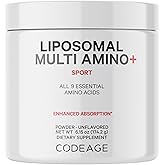 Codeage Liposomal Multi Amino Powder Supplement - BCAA & EAA Supplement All 9 Essential Amino Acids, Branched-Chain Amino Acid, Pre & Post Workout, Unflavored, Liposomal Delivery, Non-GMO, 6.15 oz