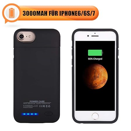 Mbuynow Magnetisches Powerbank für iPhone 6 Ultra dünn 3000mAh Akkuhülle für iPhone 6S Handy Schutzhülle mit Halterung für Videosehen 3 in 1 Tragbares Ladegerät mit Magnet für iphone 7-schwarz
