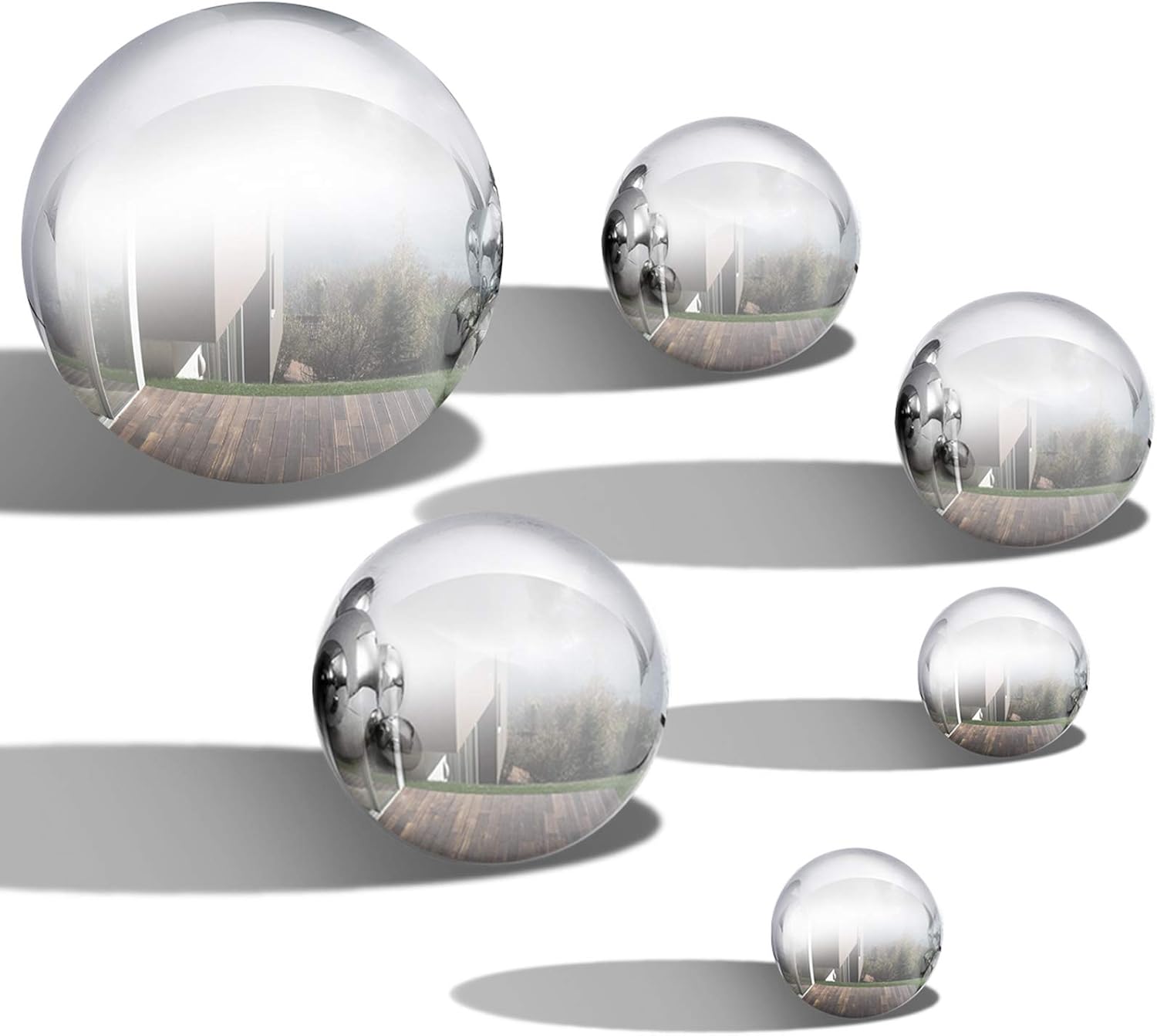 GloBrite 6 Pcs Stainless Steel Mirror Balls, 50-150mm Garden Ornaments Outdoor - Image 3