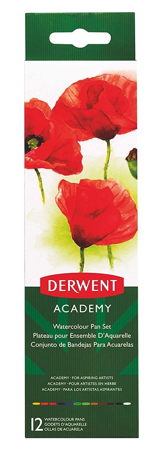Derwent Academy Watercolour Paint Tin with Paintbrush and Mixing Palette, Set of 12, , 2301955