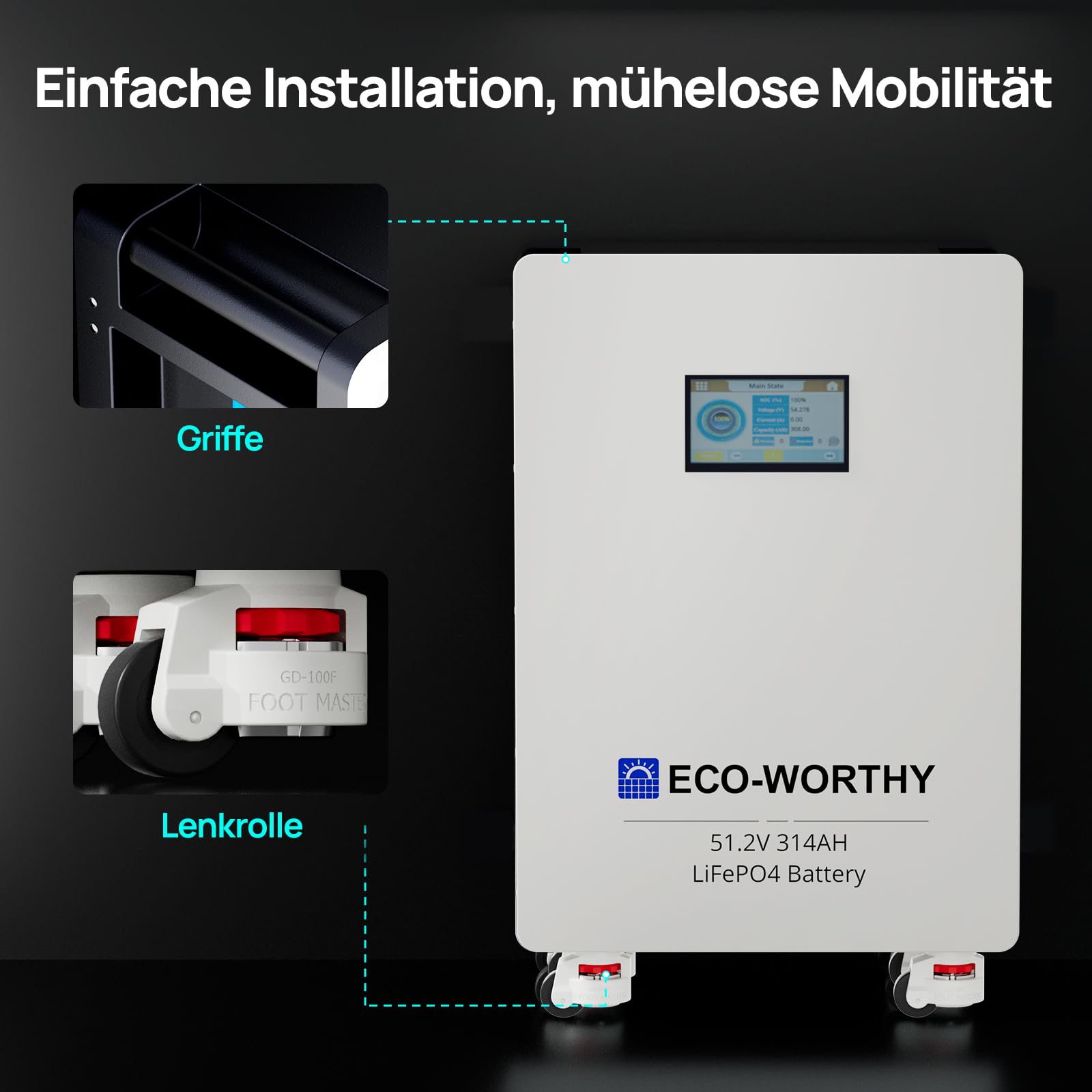 ECO-WORTHY 2PACK 48V 314Ah LiFePO4 Batterie 32,2kWh Stromspeicher und Leistungsschaltern 200A PACE BMS RS485/CAN/RS232 mit Bluetooth WLAN für Notstromversorgung zu Hause Netzunabhängige Solaranlagen 7