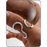 Chunky Rings For Women, Gold Silver Thumb Ring Asymmetrical Wavy Curve Ring Adjustable Non Tarnish Dainty Stainless Steel New Year Anniversary Birthday Jewelry Gift