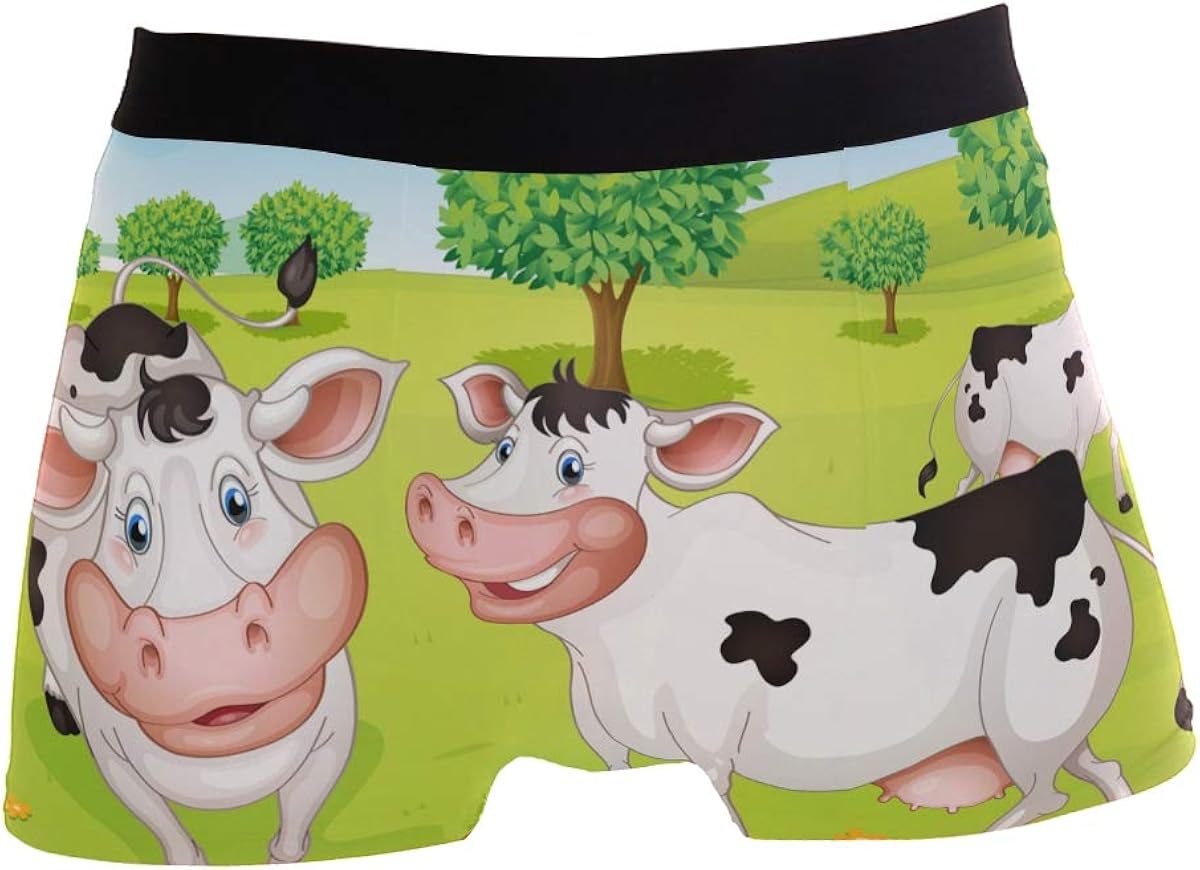 JERECY Funny Cute Farm Animal Cow Smile Boxer Briefs Men's Underwear