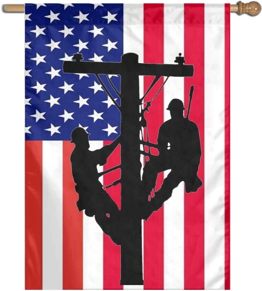 JINYOUR Home Flag Two Lineman American Flag House Flag Garden Flag 27