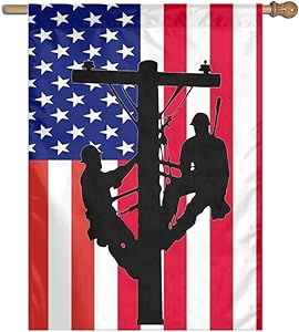 JINYOUR Home Flag Two Lineman American Flag House Flag Garden Flag 27