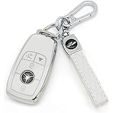 HAOYOUMEI Suitable For Mercedes Benz keys.Advanced soft TPU key Cover is compatible with C E R S G S CLS CLK GLC ML GLE GLS SL SLR McLaren AMG Smart Remote Key (Type B White Key Case + key chain set)