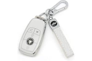 HAOYOUMEI Suitable For Mercedes Benz keys.Advanced soft TPU key Cover is compatible with C E R S G S CLS CLK GLC ML GLE GLS SL SLR McLaren AMG Smart Remote Key (Type B White Key Case + key chain set)