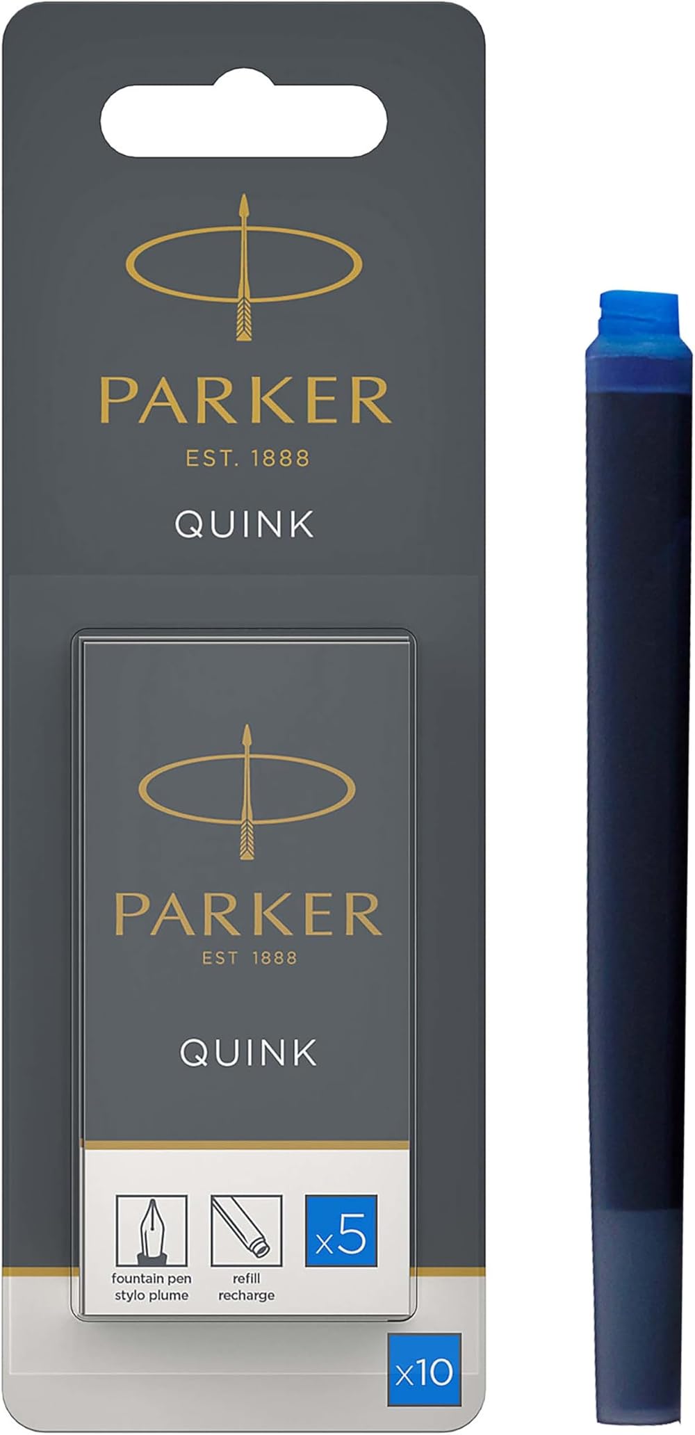 Parker Fountain Pen Ink Refill Cartridges Long Blue QUINK 10 Count