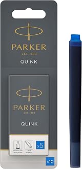 Parker Fountain Pen Ink Refill Cartridges Long Blue QUINK 10 Count