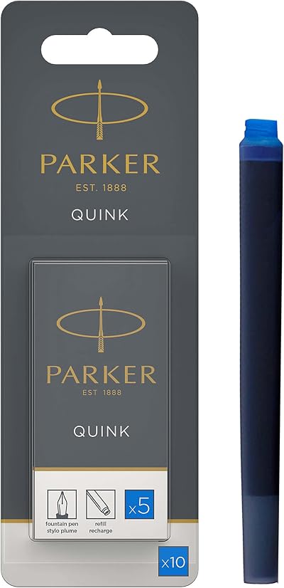 Parker Fountain Pen Ink Refill Cartridges Long Blue QUINK 10 Count