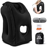 JefDiee Inflatable Travel Pillow, Airplane Neck Pillow Comfortably Supports Head and Chin for Airplanes, Trains, Cars Office Napping on The Tray Table (Black)