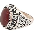 Shia Ring Men's Woman's Red Yemeni Aqeeq Ahlulbayt Ahl-ul-Bait solid 925 Sterling Silver Panjtan Islam Red Agate,Allah,Ali,Hasan,Hussein (9.5)