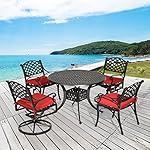 nuu garden Outdoor Patio Furniture 5 Piece Powder Coated Aluminum Dining Set with 42” Round Table, 2 Arm Chairs and 2 Swivel Rockers, Antique Bronze (red Cushions)
