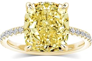 RODIFFY 4CT Cushion Cut Promise Ring for Women, White/Yellow Stone 5A Grade Cubic Zirconia S925 Silver Yellow/White/Rose Golden Engagement Ring