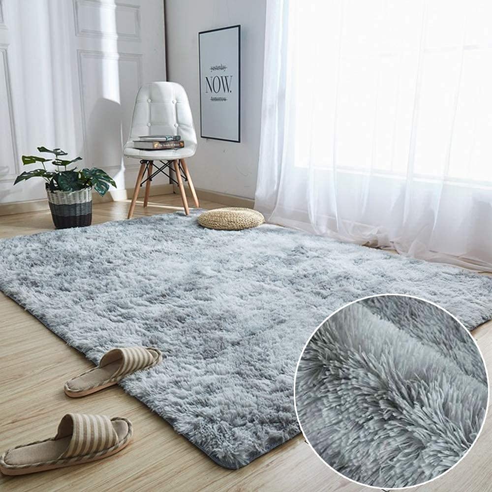 Tinyboy-hbq Area Rugs Living Room Bedroom Rug Large Soft Carpet Anti Slip Fluffy Rugs Shaggy Indoor Nursery Kids Rug Mat Soft Floor Mat Furry Plush Rug for Home Decor (White gray, about 160 * 230cm)
