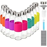 Zukro Glass Water Bottles with Lids & Silicone Grip Sleeve 18 oz, 10 Pack Reusable 100% Leak Proof Juice Bottles With Stainless Steel Cap for Juicing, Smoothie Drinking Jar, Fridge & Dishwasher Safe