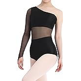 ZYXWVU Womens Ballet Dance Leotards with One-Shoulder Sheer Mesh Long Sleeve - Gymnastics Leotard Women