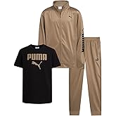PUMA Boys Pants Set - 3 Piece Athletic T-Shirt, Zip Up Jacket, Jogger Pants - Boys Activewear Tricot Jogset (8-16)