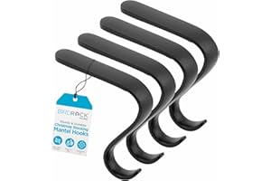 BIRDROCK HOME 4 Pack Christmas Stocking Mantel Hooks - Heavy-Duty Metal Hangers for Fireplace, Brick, and Mantel - Ideal for Holiday Stockings, Garlands, and Decor - Sturdy and Versatile - Black