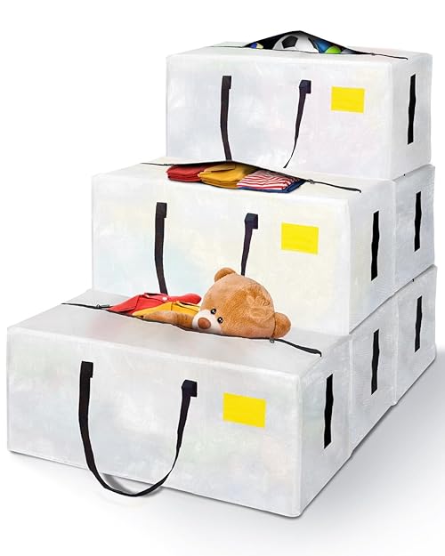 AdeaBag 6 Pack Extra Large Moving Bags, Heavy Duty Packing Bags with Zippers and Handles for Space Saving, Clothes Storage, College Essentials, Travel, Clear