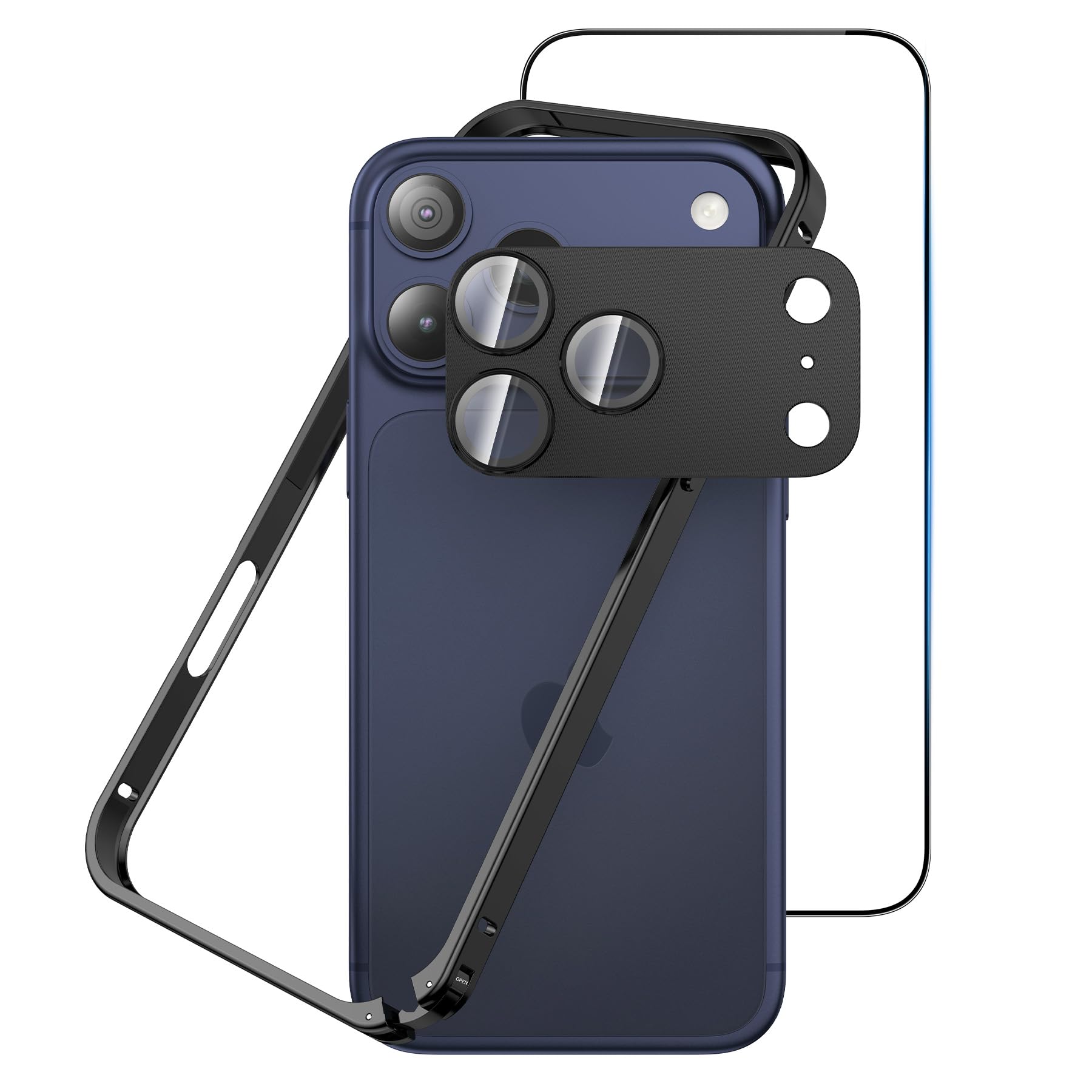 Eastcoo Metal Bumper Case for iPhone 17 Pro, Aluminum Frame Slim Case[Separate Metal Lens Protector] [HD Tempered Glass Screen Protector] [Hippocampal Buckle Design] Cover for iPhone 17 Pro 6.3 Inch