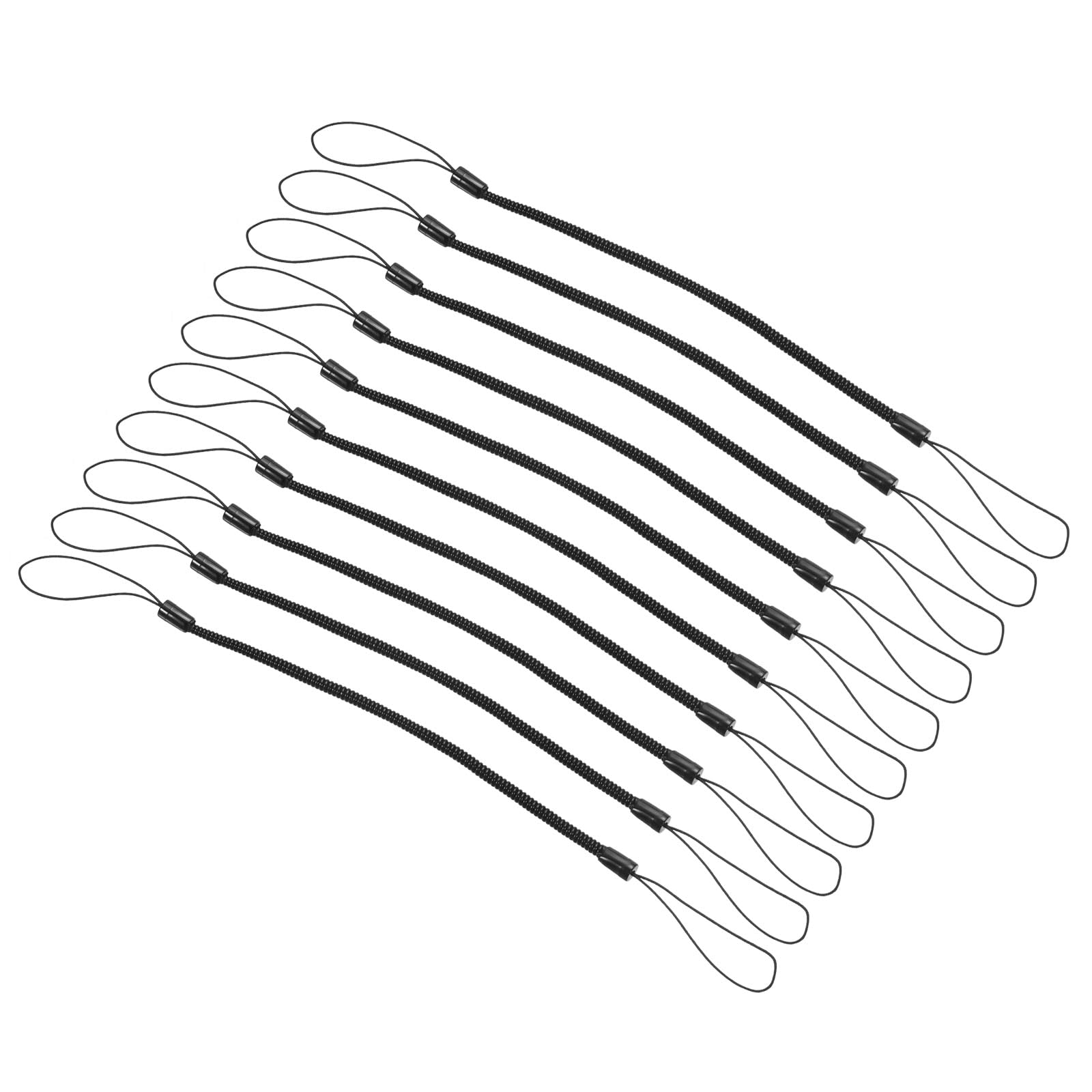 PATIKIL 6" Retractable Spring Coil Strap, 10 Pcs Thin Plastic Spiral Stretchy Key Holder Lanyard Cord for Key ID Passes Tags, Black