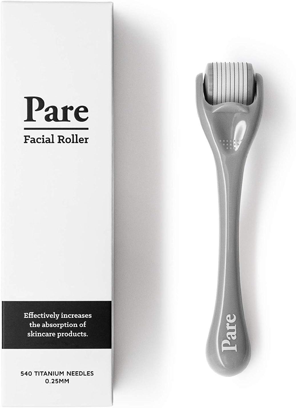 Pare Derma Roller Micro Needle Cosmetic Needling Instrument for Face, 540 Titanium Microneedles 0.25mm - Vacuum Sealed with Storage Case