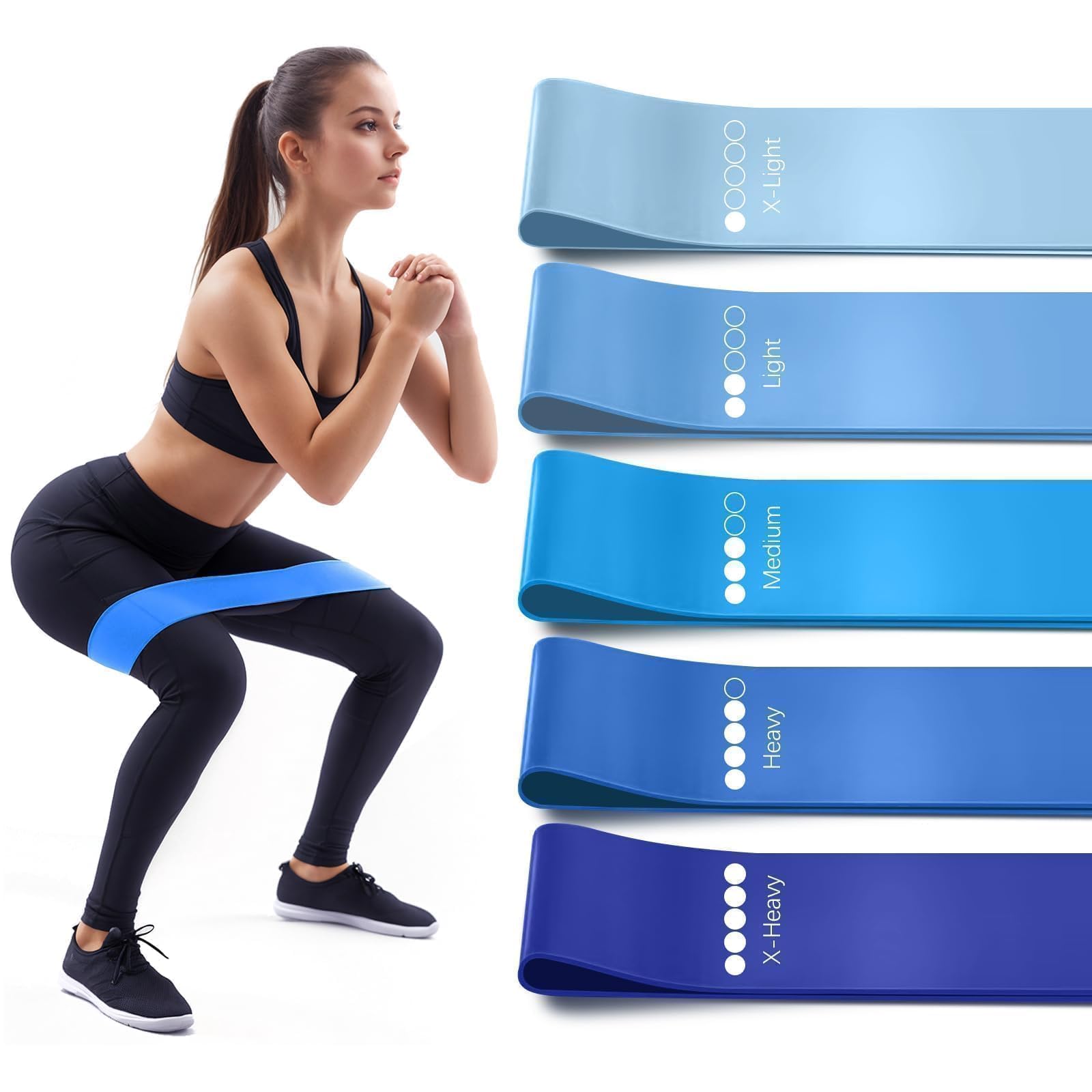 Photo 1 of 1 | 5 Pack Resistance Bands for Workouts, Rubber Bands for Home Gym & Stretching, Pilates Equipment for Women & Men - Great for Yoga, Pilates, Therapy, Leg & Booty Training (5 Pack, Blue)