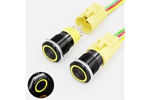 FILN 2PCS 16mm Latching Push Button Switch IP67 Waterproof with Wire Socket Plug LED Power Switch Suitable for Cars and Ships (12V, Yellow)