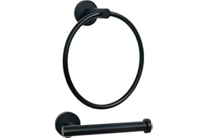 HouseAid Towel Ring and Toilet Paper Holder Set 2 Pieces Bathroom Hardware Stainless Steel Bathroom Hand Towel Holder Circle Towel Hanger Wall Mounted Matte Black