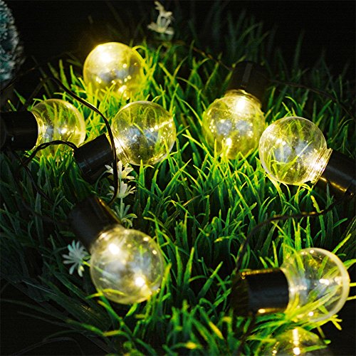 Solar Globe Bulb Lights, Outdoor Waterproof 11.5ft 10 LED Clear Plastic Solar Powered Christmas Bulbs Lights, 2 Modes Village Holiday Decoration Lights for Garden Patio Homes Wedding Party(Warm White)